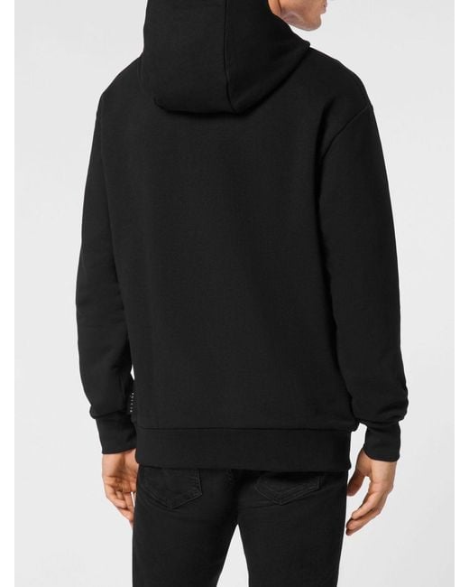 Philipp Plein Black Dropped Shoulder Cotton Hoodie With Applied Logo for men