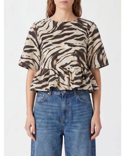 Ganni Blue All-Over Zebra Print T-Shirt