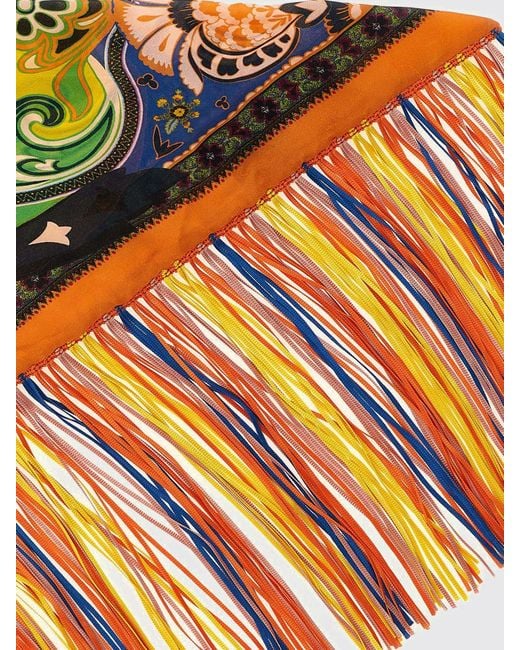 Etro Orange Silk Scarf With Fringes