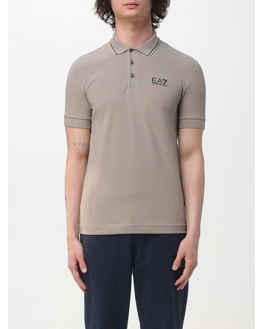 EA7 Gray Cotton Polo Shirt With Logo for men