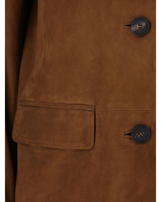 Tagliatore Brown Short Suede Lambskin Jacket With Peter Pan Collar