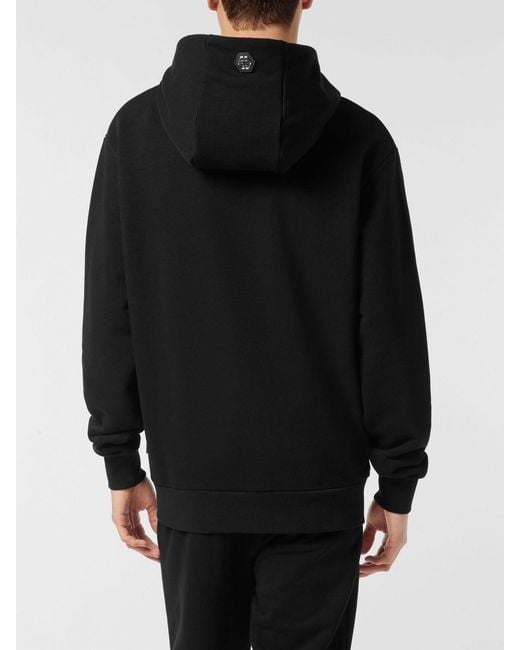 Philipp Plein Black Skull And Rhinestones Jersey Zip-Up Hoodie for men