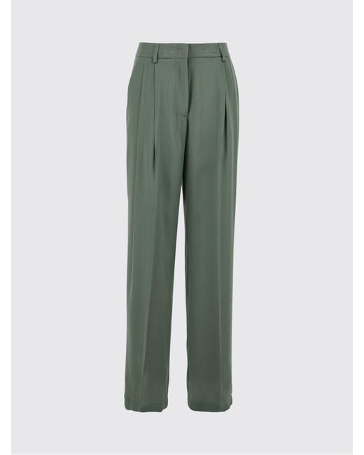 Semicouture Green High-Waisted Straight-Leg Silk Blend Trousers With Pleats