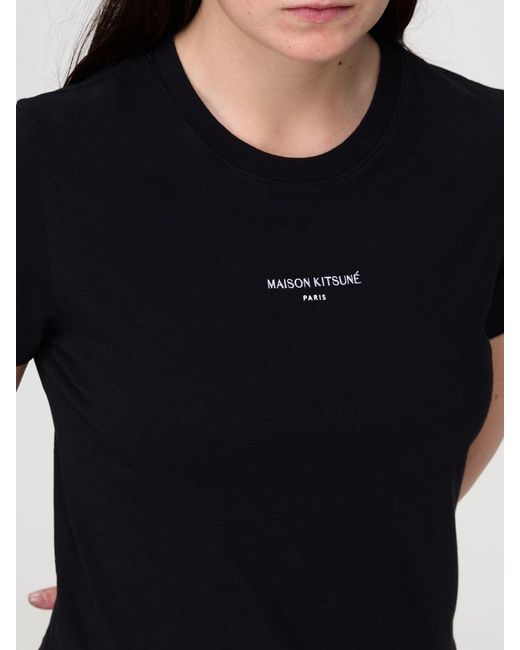 Maison Kitsuné Black Maison KitsunÉ Logo Cotton Crop T-Shirts