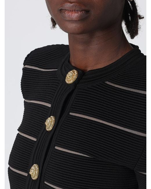 Balmain Black Striped Viscose Blend Cardigan