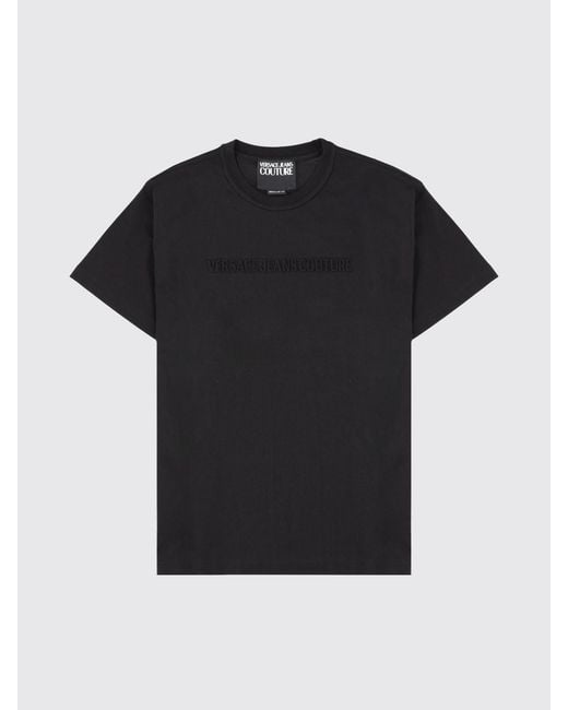 Versace Jeans Couture Black Slim Fit Cotton T-Shirt With Tone-On-Tone Logo for men