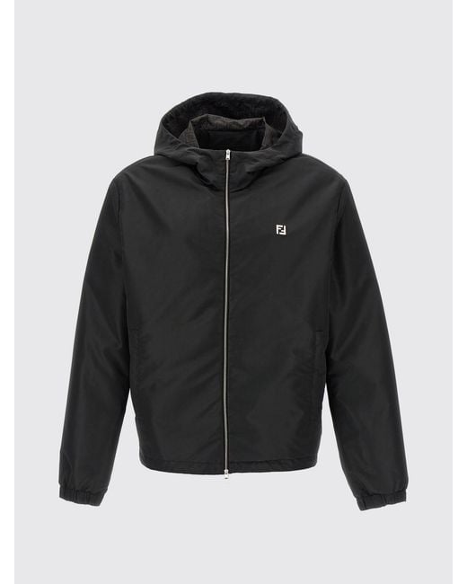 Fendi Black Ff Polyester Hooded Jacket for men