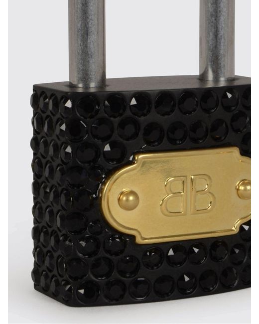 Balenciaga White Padlock Metal Keychain With Set Rhinestones