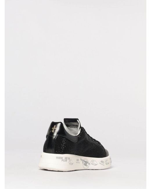 Premiata Black Belle Leather Sneakers With Rhinestones