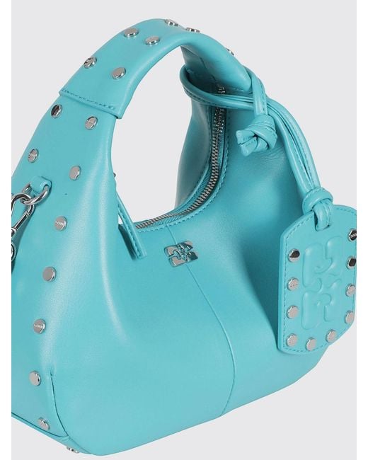 Ganni Blue Studded Synthetic Leather Hobo Bag