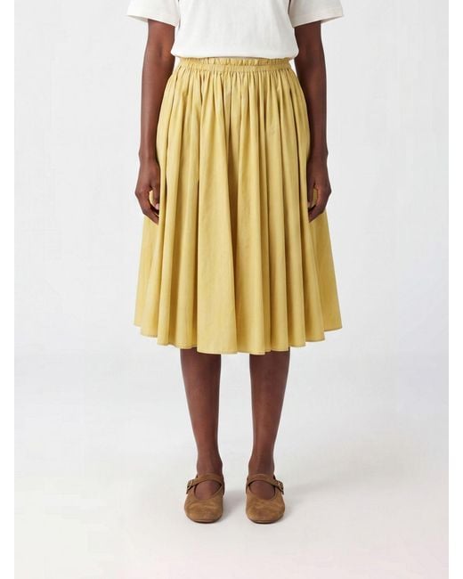 AMI Yellow Pleated Cotton Skirt
