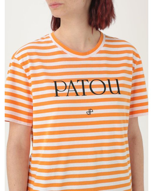 T-shirt in cotone a righe di Patou in Orange