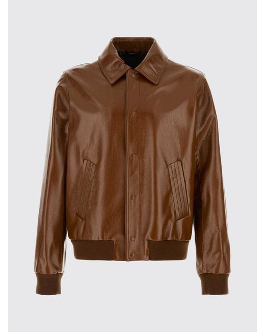 Fendi Brown Shiny Leather Jacket for men