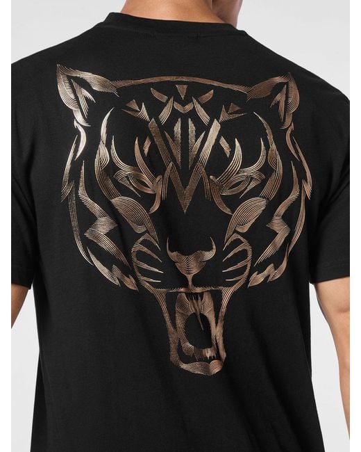 Philipp Plein Black Cotton Jersey T-Shirt With Laminated Back Logo for men