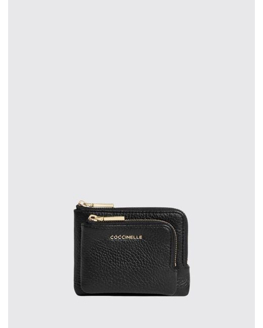 Coccinelle Black Metallic Small Grained Leather Credit Card Holder