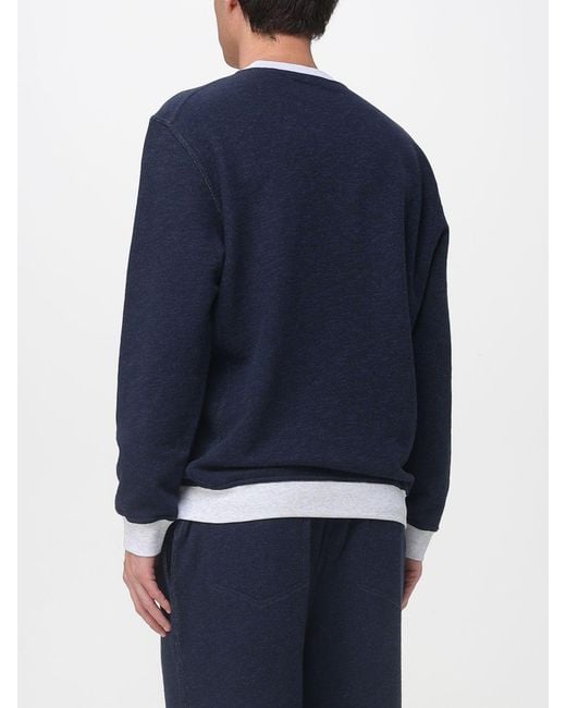 Brunello Cucinelli Blue Cotton Crew Neck Sweatshirt With Logo for men
