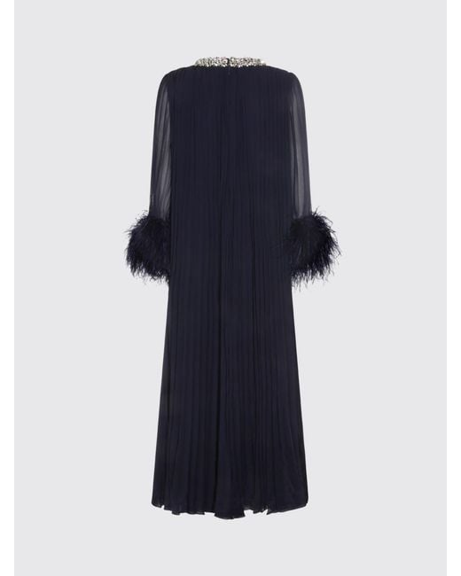 Self-Portrait Black Chiffon Dress With Crystals And Feathers