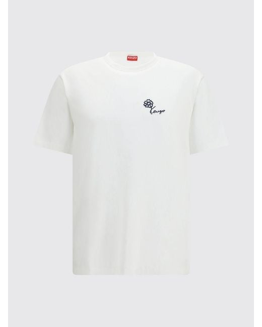 KENZO White Floral Print And Logo Cotton T-Shirt for men