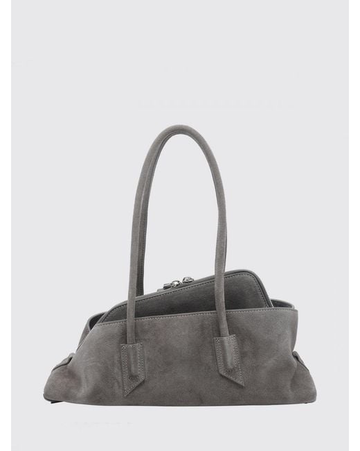 The Attico Gray La Passeggiata Asymmetrical Suede Calfskin Shoulder Bag