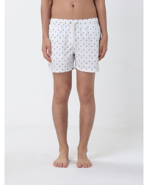Brooksfield White Printed Technical Fabric Swim Trunks for men