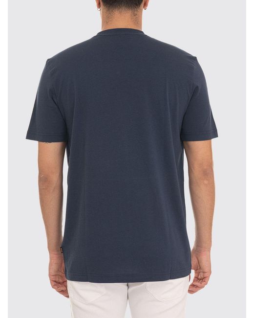 Boss Blue Short-Sleeved Cotton T-Shirt With Graphic Print And Crew Neck for men