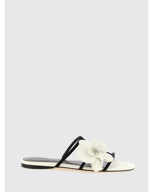Zimmermann White Orchid Leather And Twill Sandal With Floral Applications