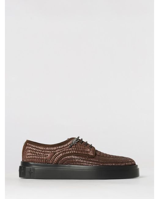 Cesare Paciotti Brown Woven Raffia And Suede Derby Shoes for men