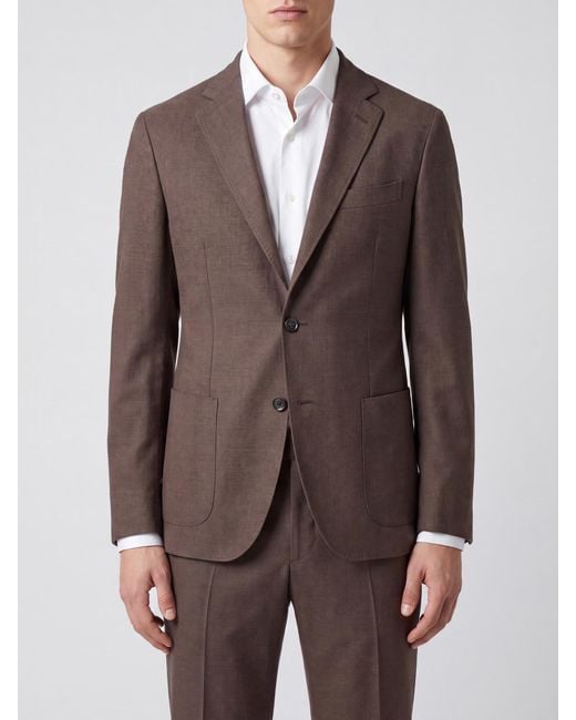 Herno Brown Elegant Single-Breasted Linen Blazer With Notch Lapels And Patch Pockets for men