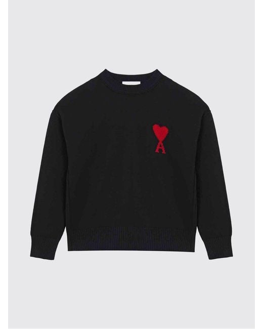 AMI Blue Crew-Neck Wool Jumper With Contrast Logo for men