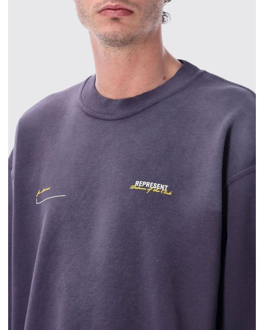 Represent Blue Cotton Crew-Neck Sweatshirt With Logo for men