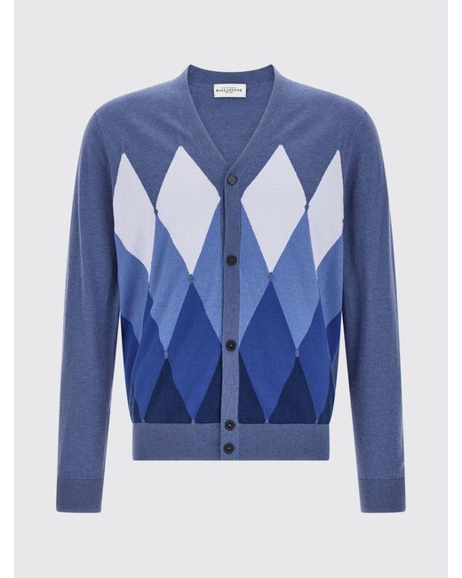 Ballantyne Rautenmuster-Cardigan Aus Baumwolle Und Kaschmir in Blue für Herren