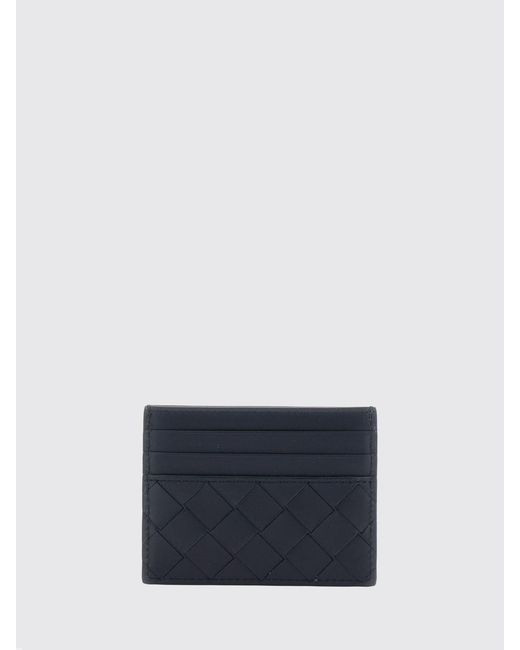 Bottega Veneta Blue Woven Calfskin Flat Card Holder for men