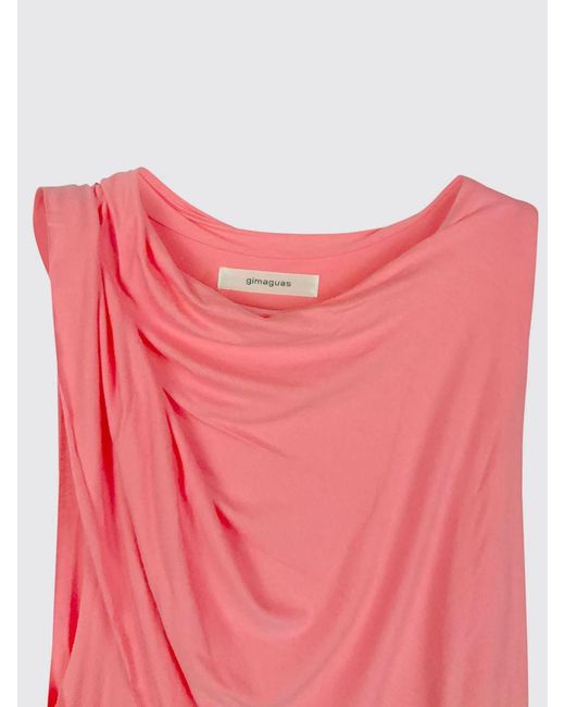 GIMAGUAS Pink Asymmetrical Draped Off-The-Shoulder Jersey Midi Dress