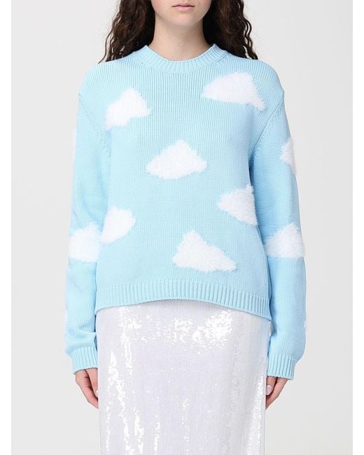 Moschino Couture Blue Cotton Blend Jumper With Clouds