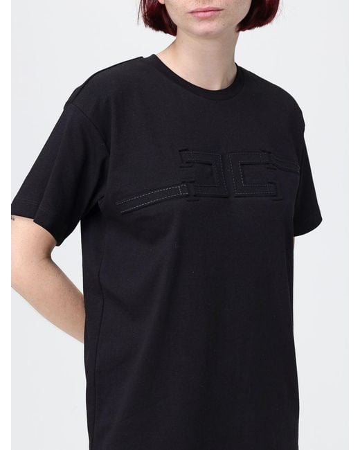 Elisabetta Franchi Black Cotton T-Shirt With Embroidered Logo