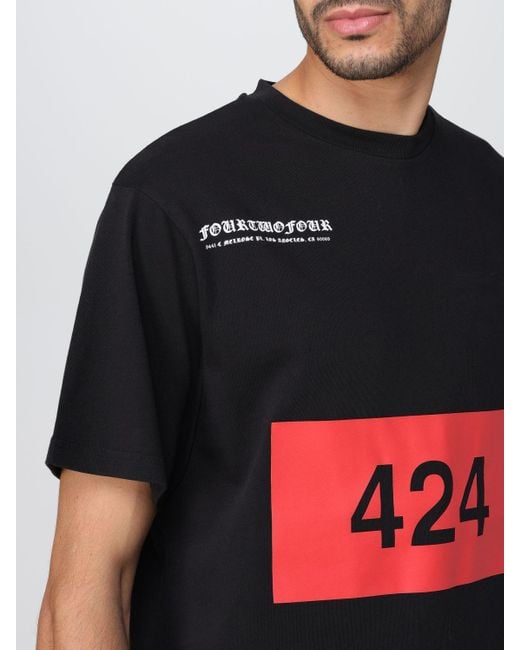 T-shirt in cotone con stampa logo di 424 in Red da Uomo