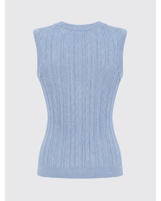 Atomo Factory Blue Viscose Blend Off-Shoulder Crew Neck Top With Slim Fit