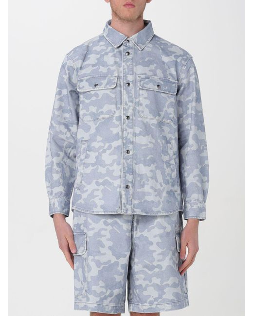Overshirt in denim camouflage di Armani Exchange in Blue da Uomo
