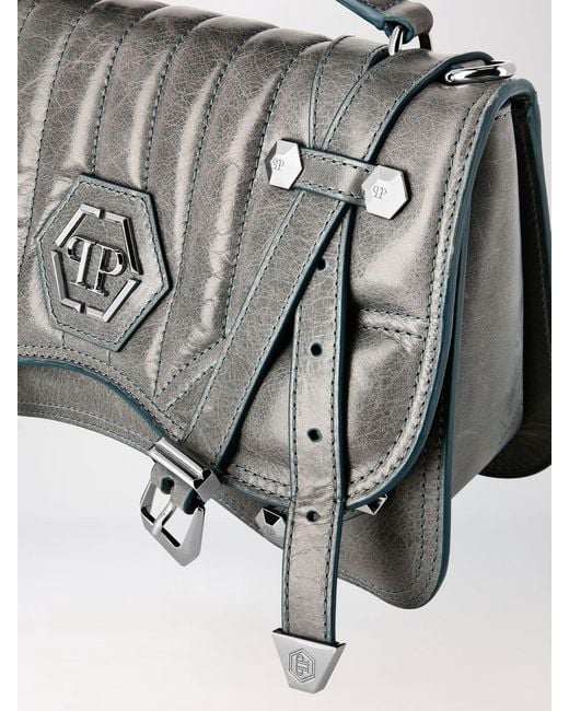Philipp Plein Gray Leather Bag