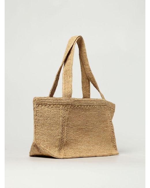Patou Natural Crochet Raffia Bag With Embroidered Logo