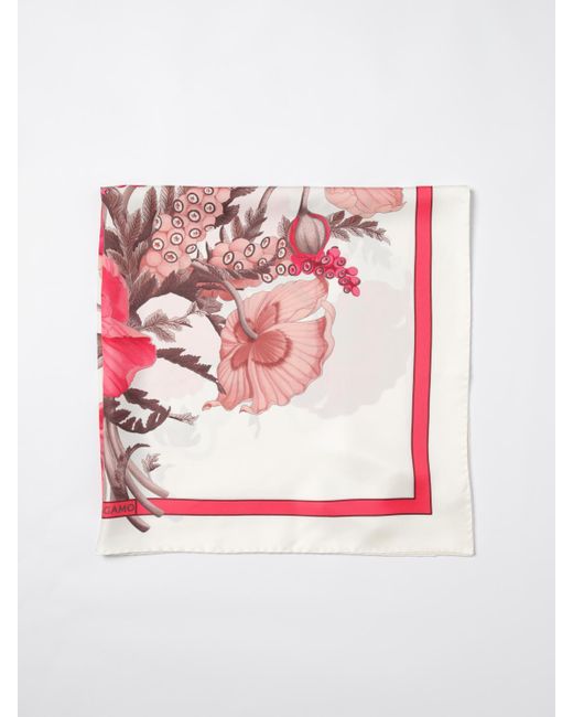 Ferragamo White Poppies Print Silk Foulard