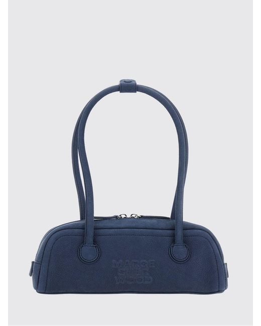 MARGE SHERWOOD Blue Cow Leather Shoulder Bag With A Double Handle And Zip Closure