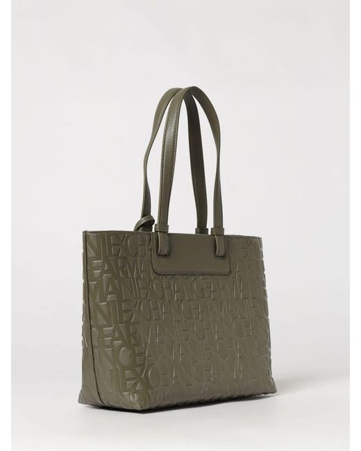 ARMANI EXCHANGE Green Grained Synthetic Leather Tote Bag With Embossed Logo