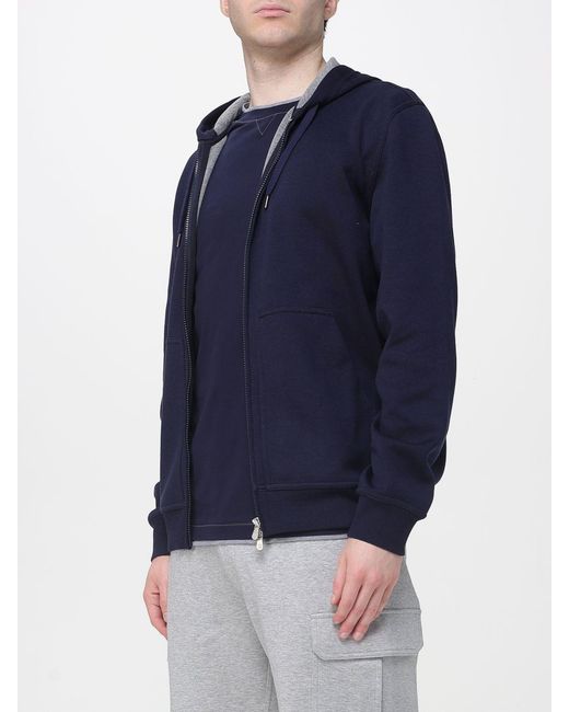 Brunello Cucinelli Blue Cashmere And Silk Zip Sweatshirt for men
