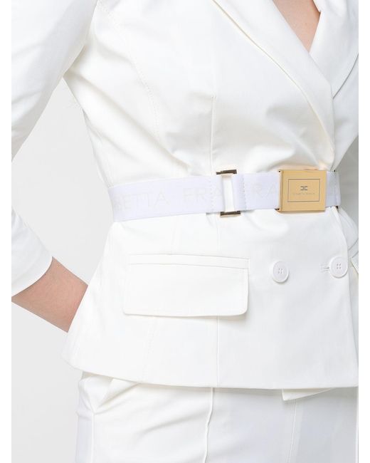 Elisabetta Franchi White Double-Breasted Blazer With Belt