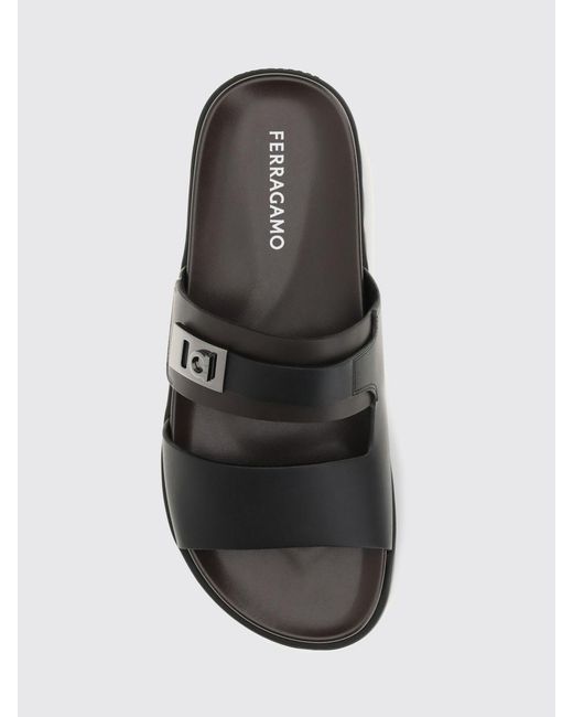 Ferragamo Black Hug Leather Sandals for men