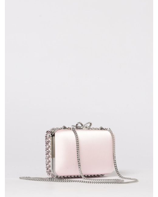Self-Portrait Pink Satin Clutch With Rhinestones