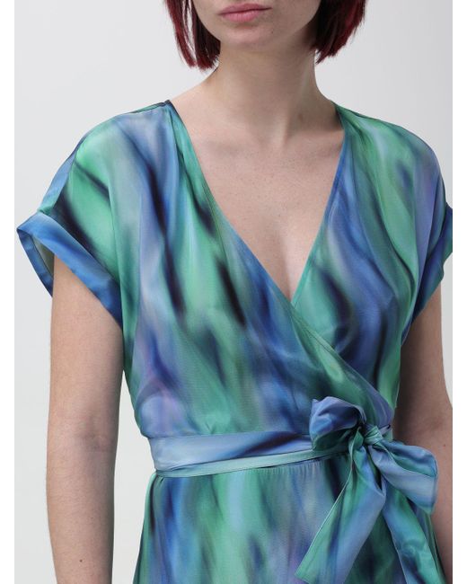 Armani Exchange Blue Graphic-print Belted Maxi Dress