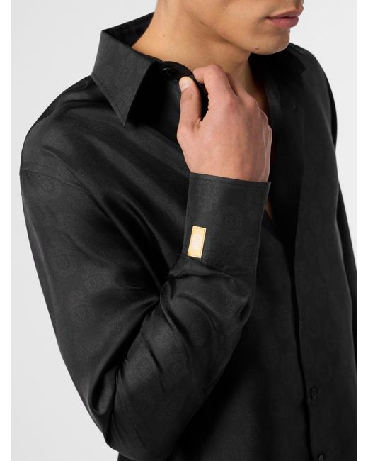 Billionaire Black All-Over Logo Silk Shirt for men