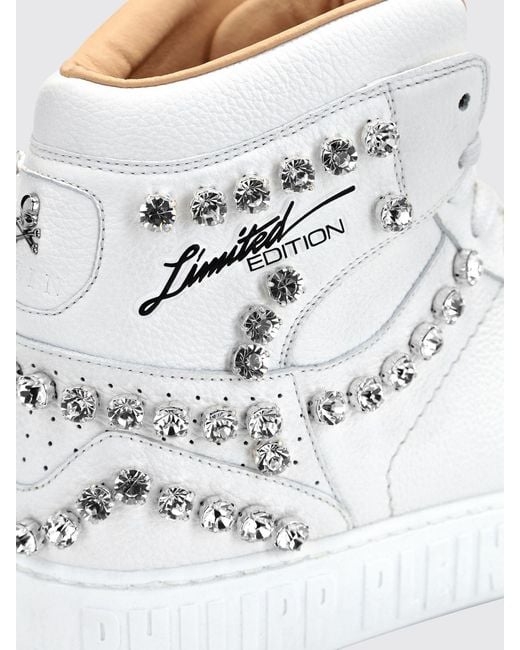 Philipp Plein White Limited Edition High-Top Leather Sneakers With Crystals for men